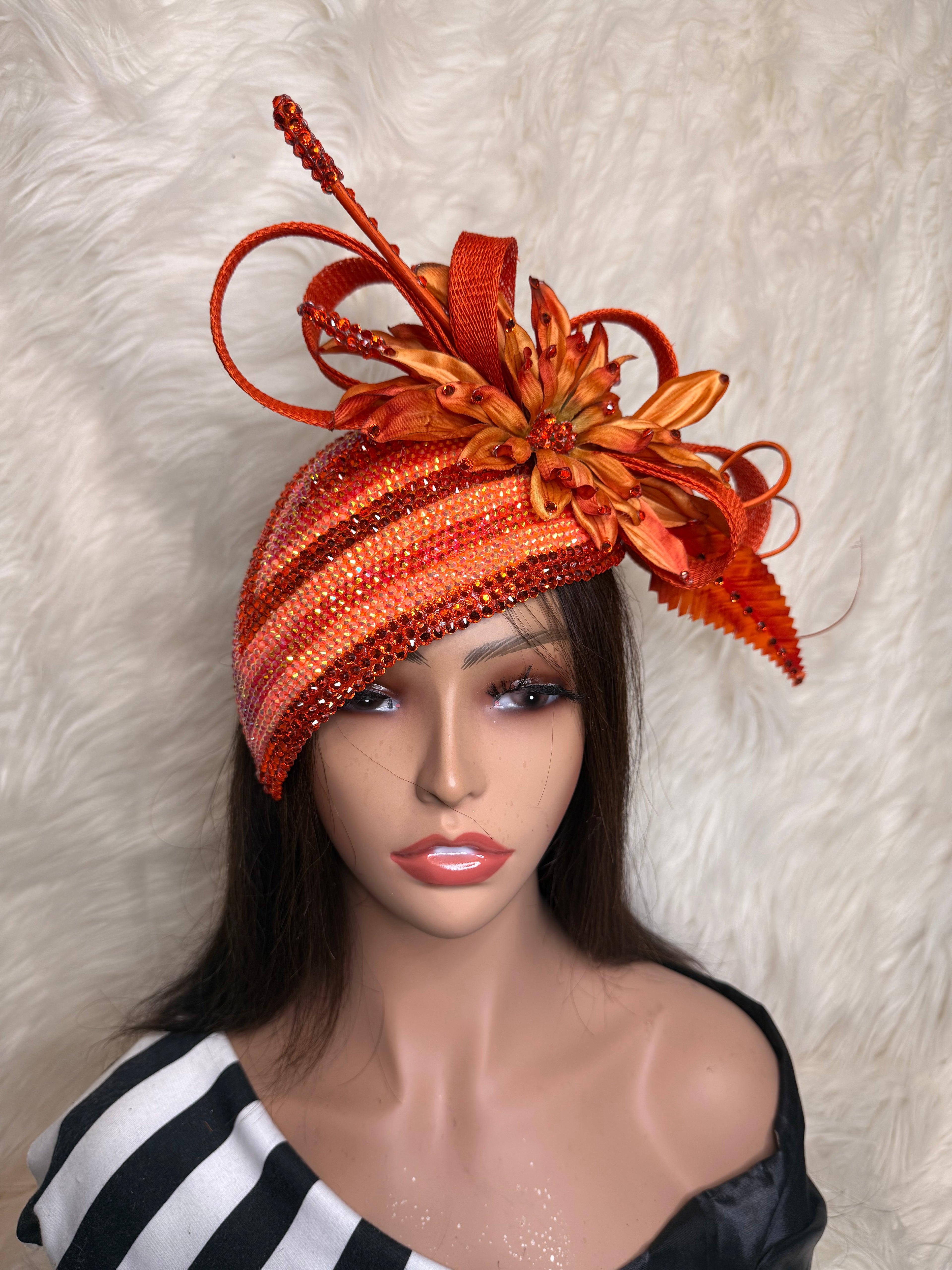 Orange Teardrop Crystal Hat