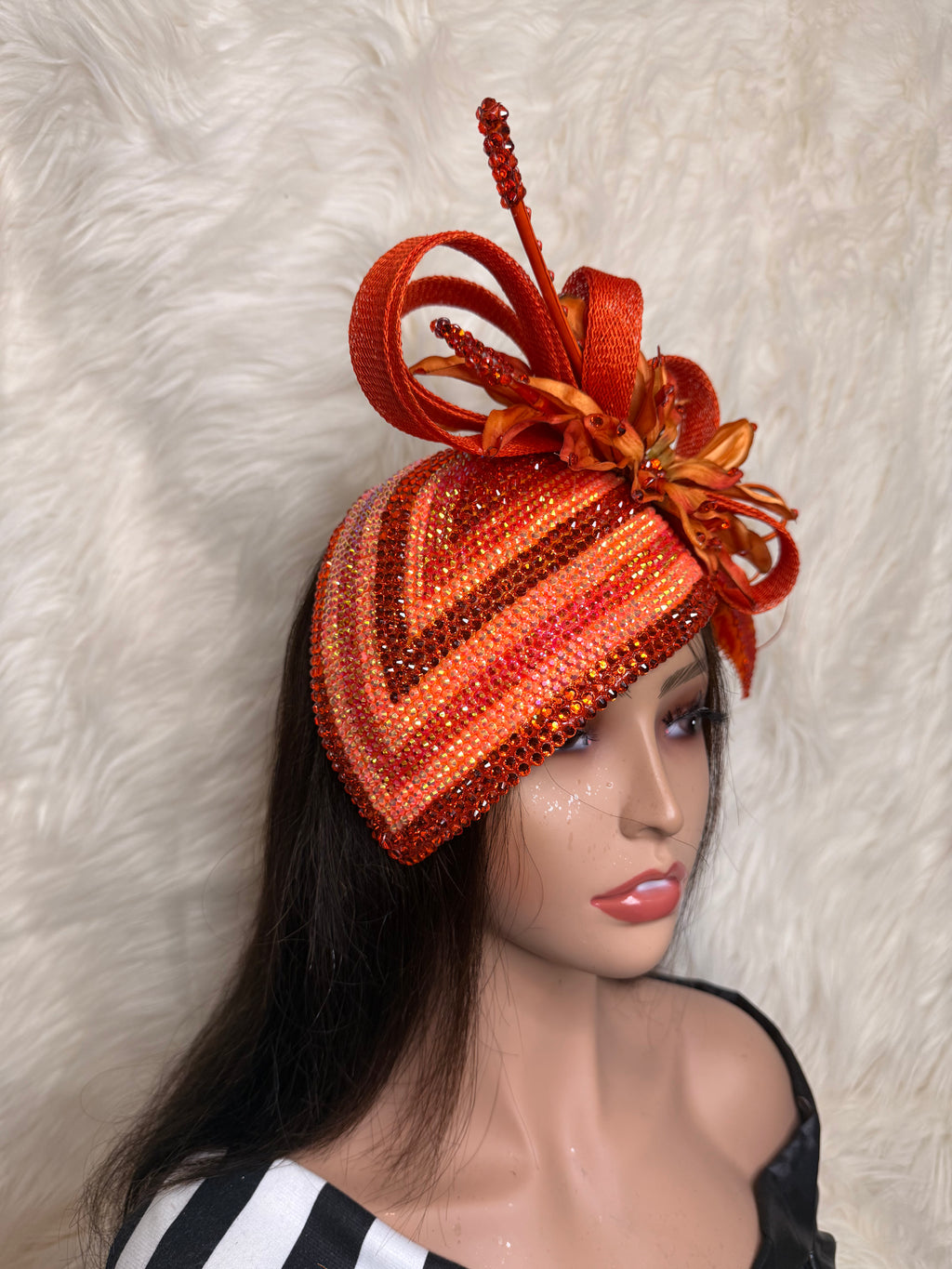 Orange Teardrop Crystal Hat