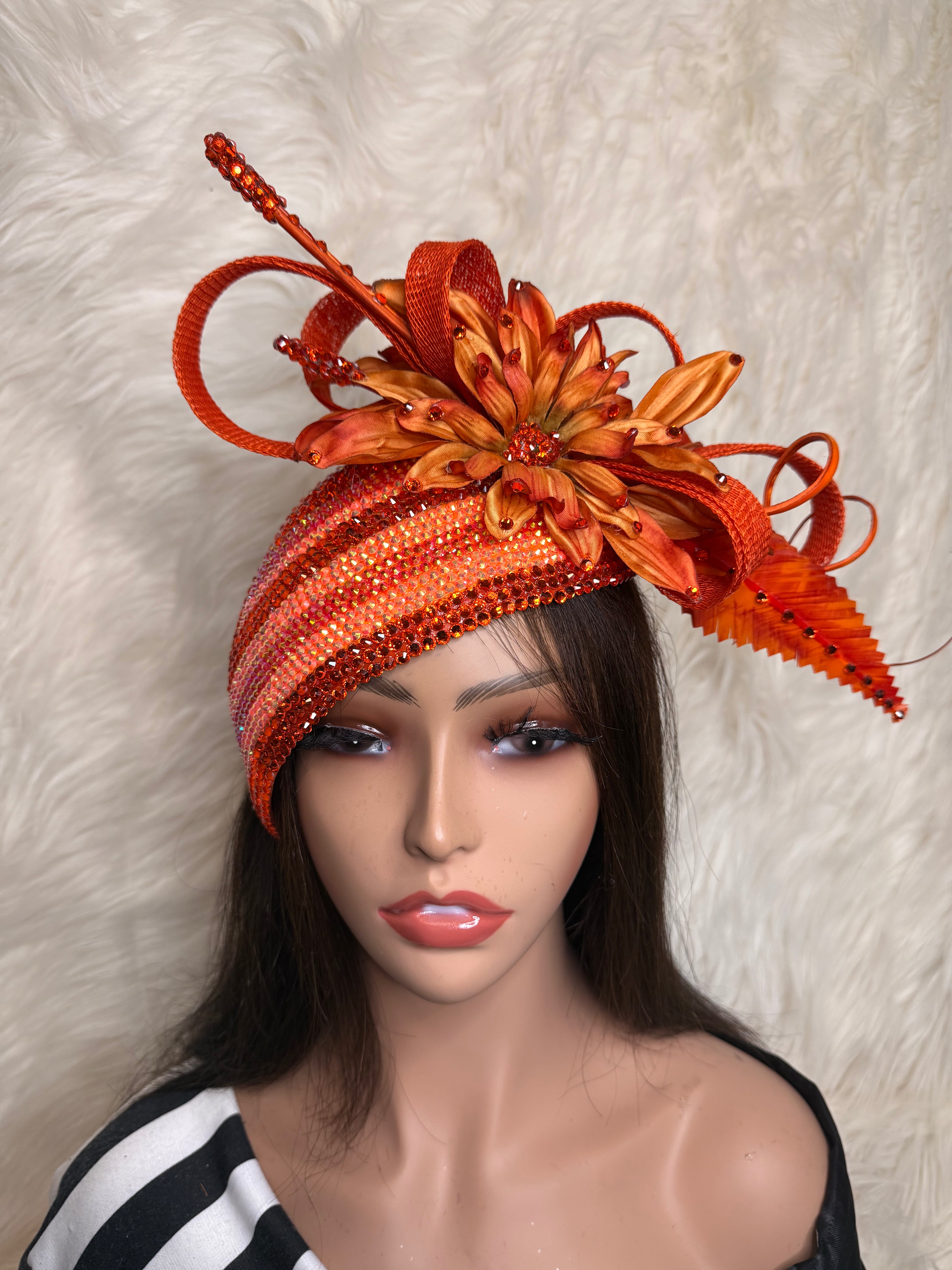 Orange Teardrop Crystal Hat