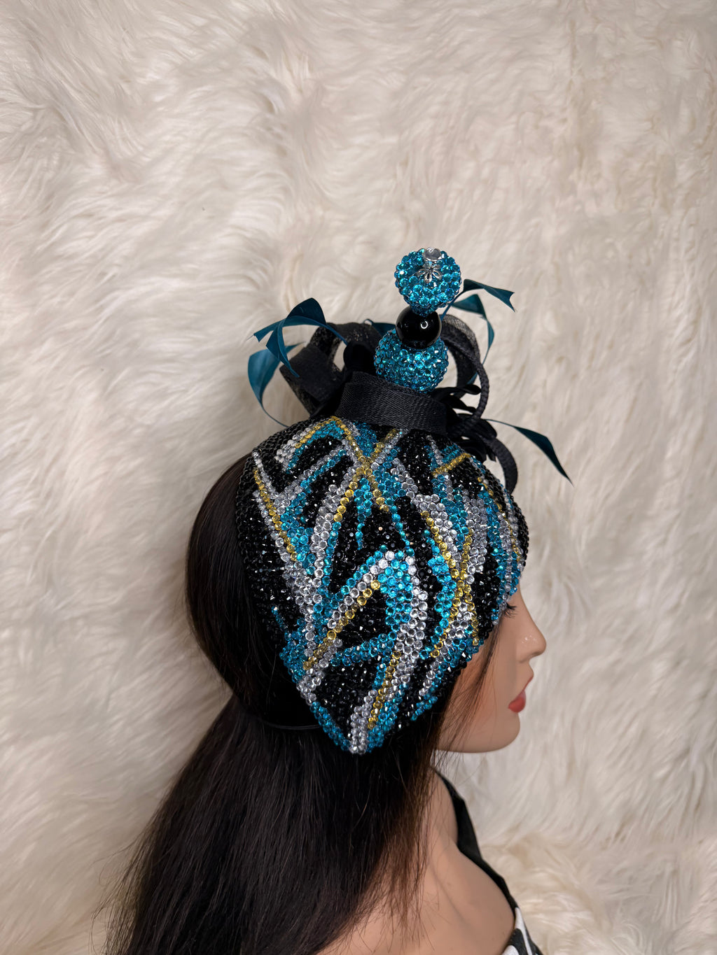 Peacock Blue Crystal Cascade / W Oversized Hat Pin