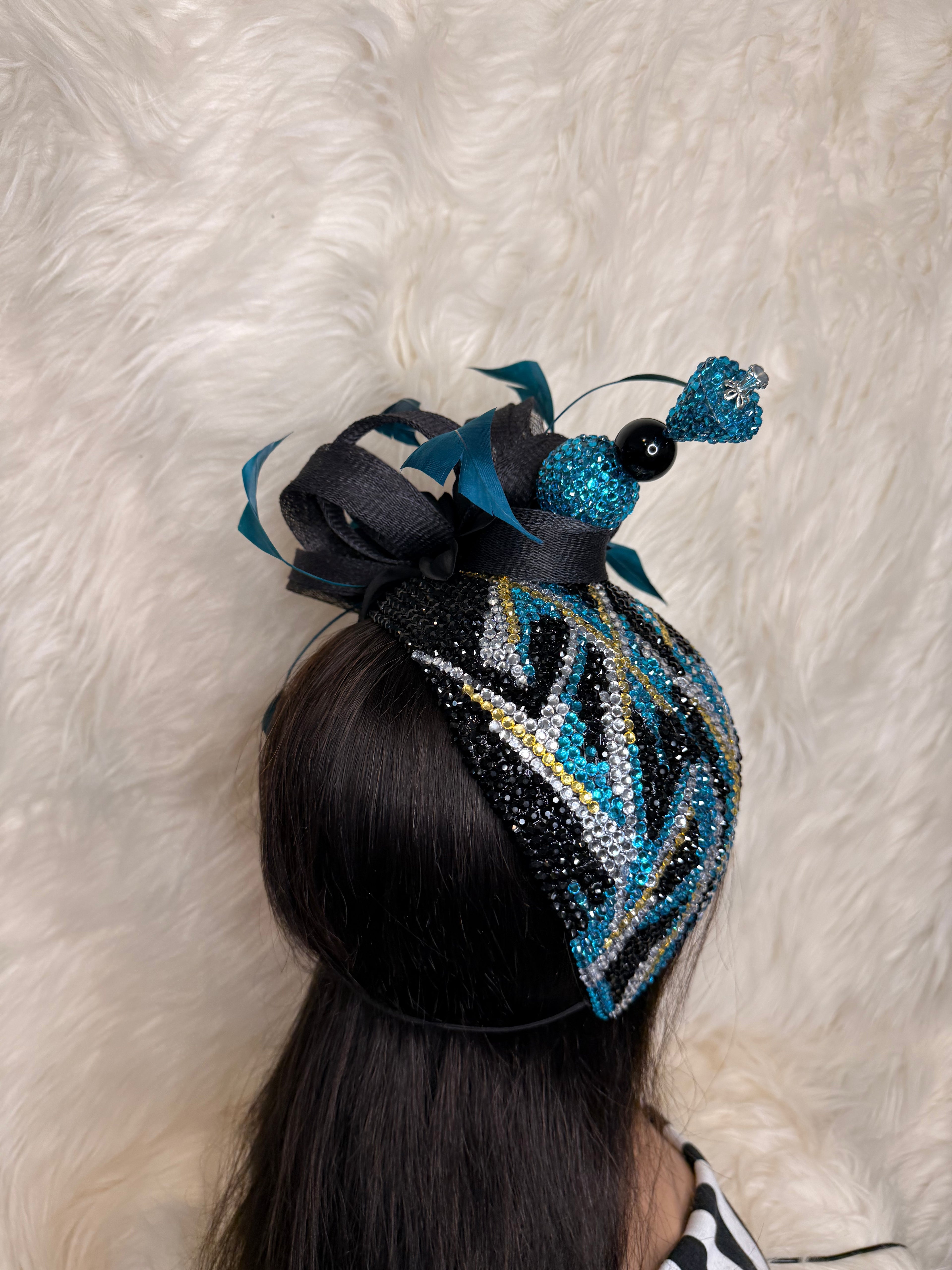 Peacock Blue Crystal Cascade / W Oversized Hat Pin