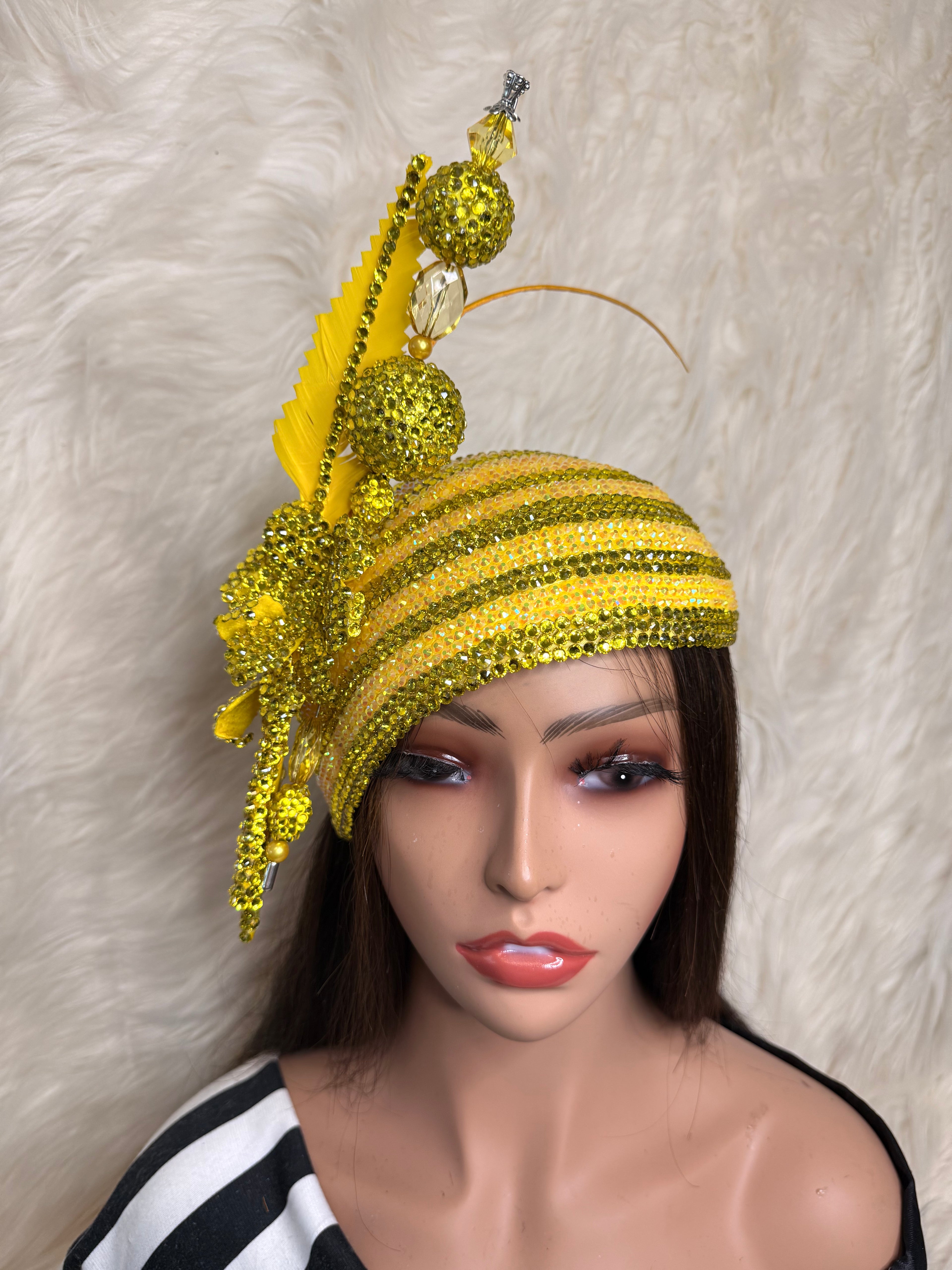 Yellow Teardrop Crystal /W Oversized Hat Pin