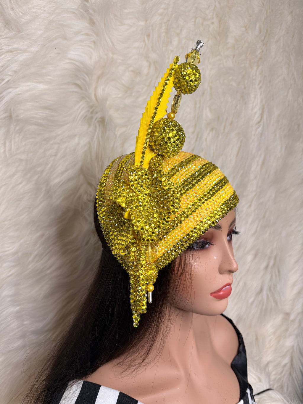 Yellow Teardrop Crystal /W Oversized Hat Pin
