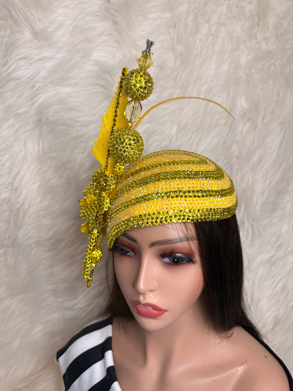 Yellow Teardrop Crystal /W Oversized Hat Pin