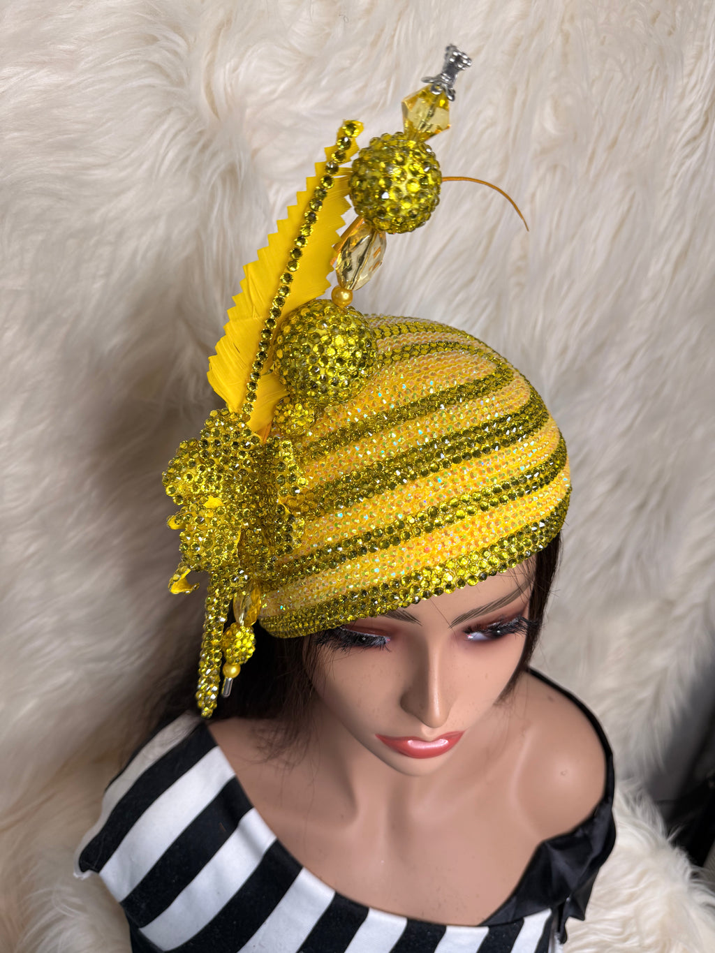 Yellow Teardrop Crystal /W Oversized Hat Pin