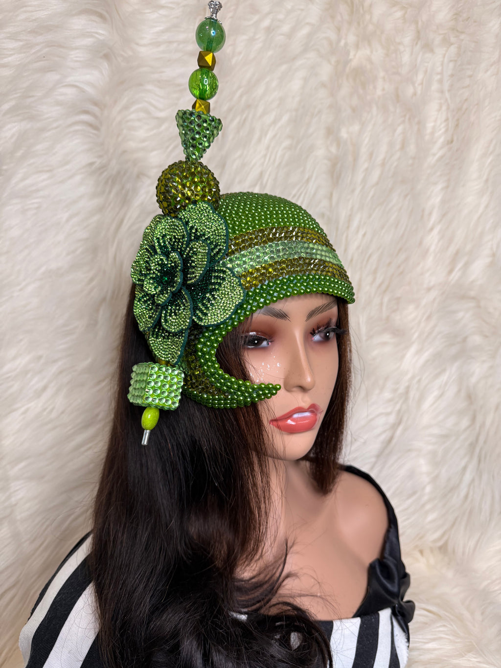 Olive Green Crystal Hat / W Oversized Hat Pin