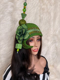 Olive Green Crystal Hat / W Oversized Hat Pin