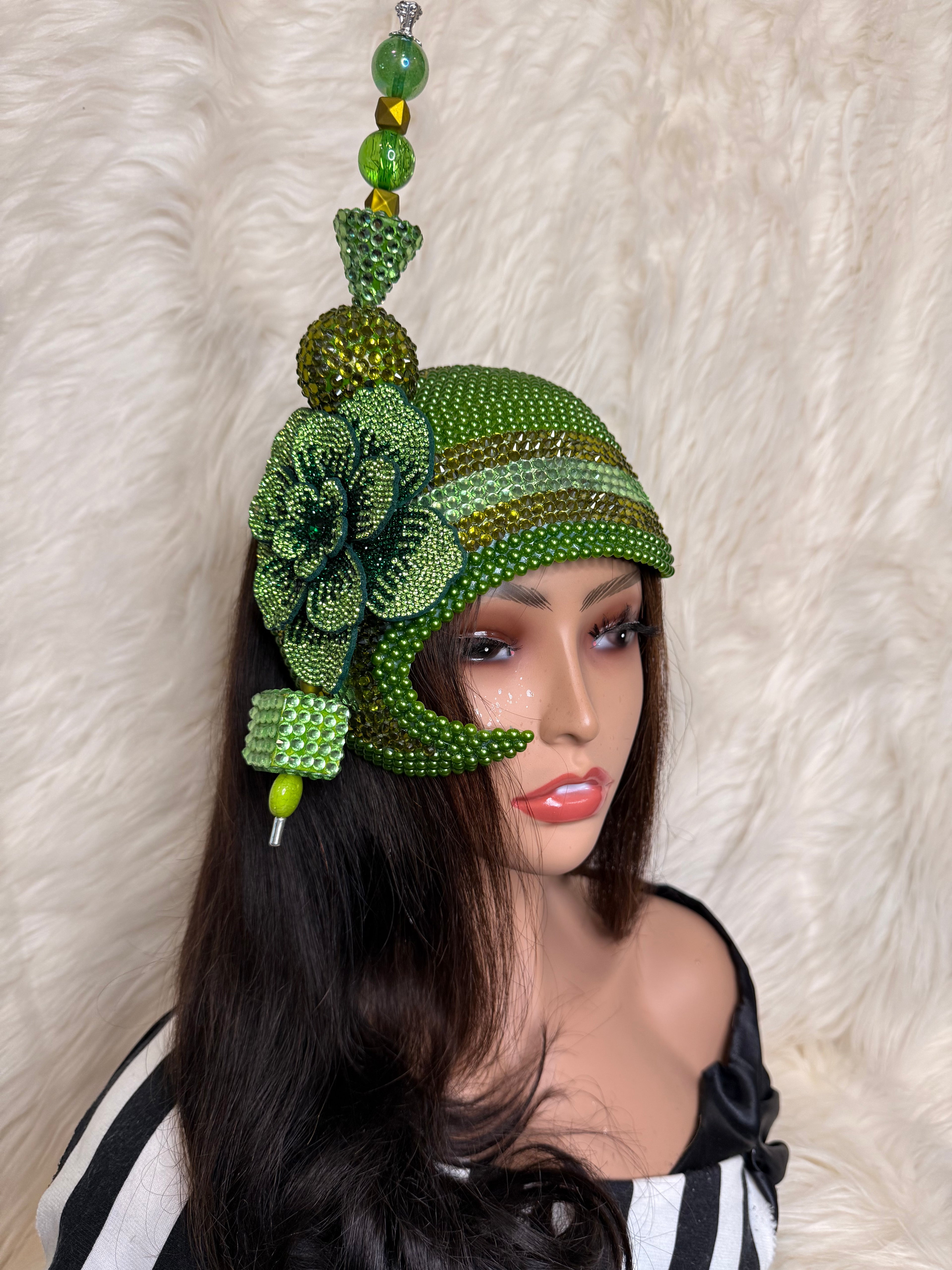 Olive Green Crystal Hat / W Oversized Hat Pin
