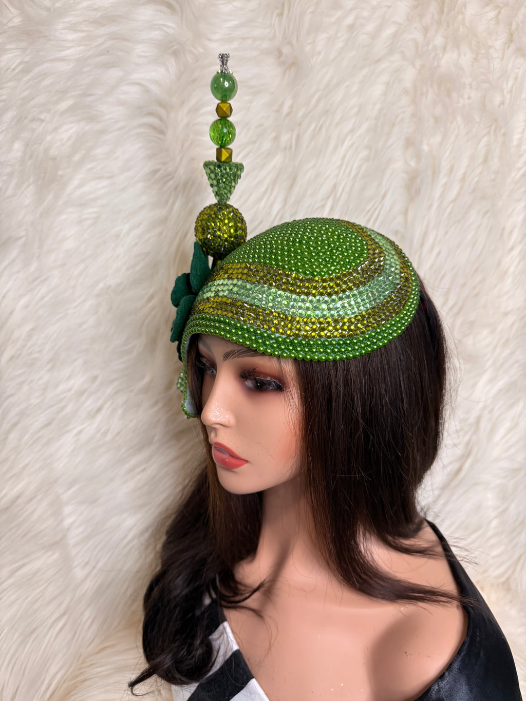 Olive Green Crystal Hat / W Oversized Hat Pin