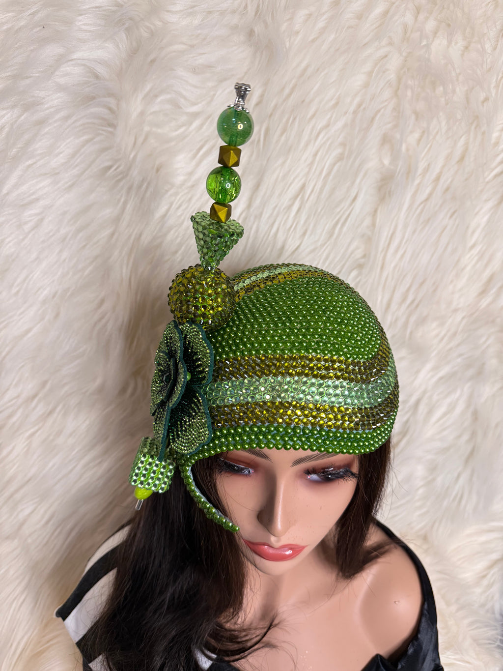 Olive Green Crystal Hat / W Oversized Hat Pin