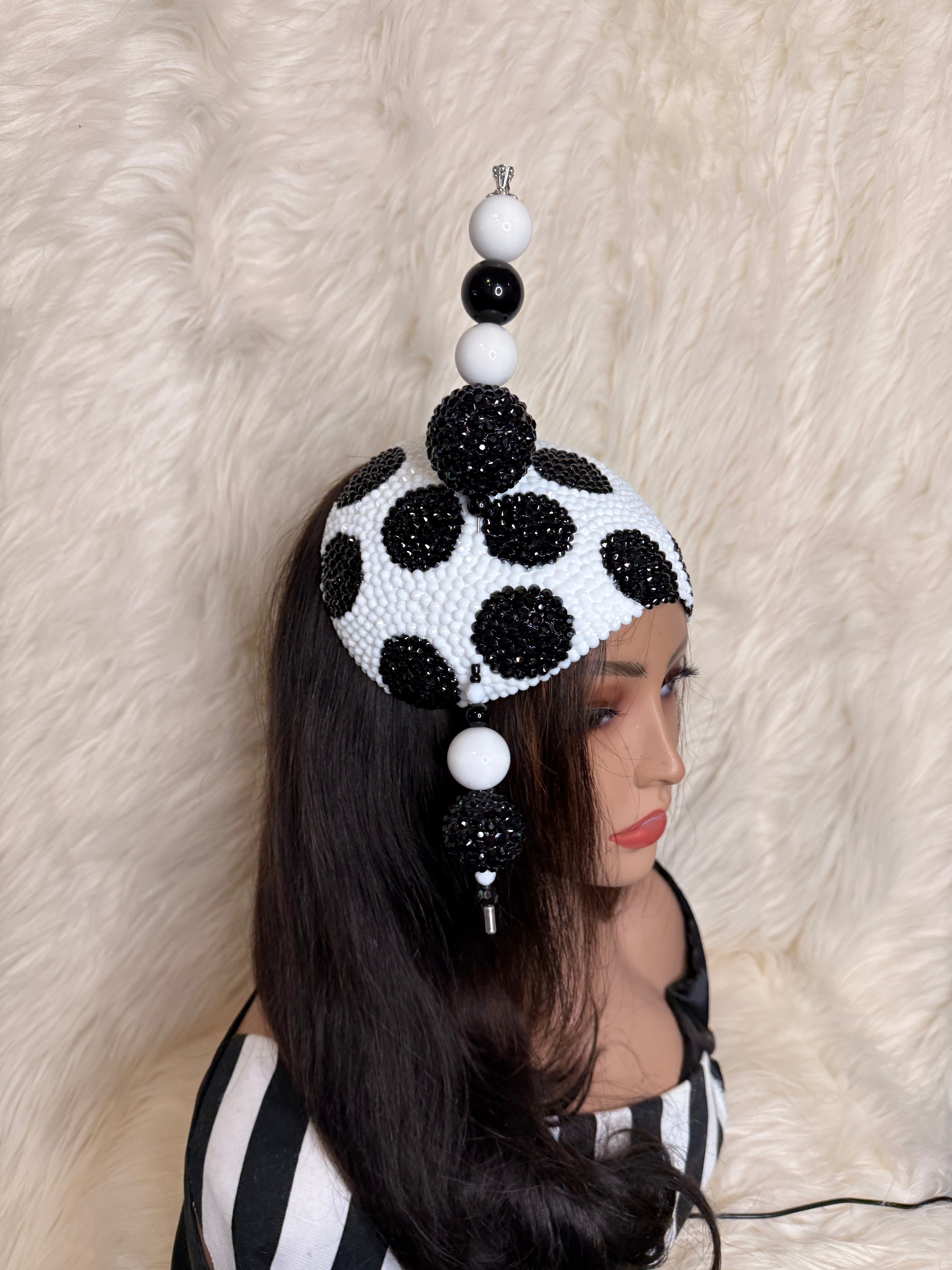 White and Black Polka Dot /W Oversized Hat Pin