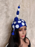 Royal Blue and White Polka Dot Crystal / W Oversized Hat Pin