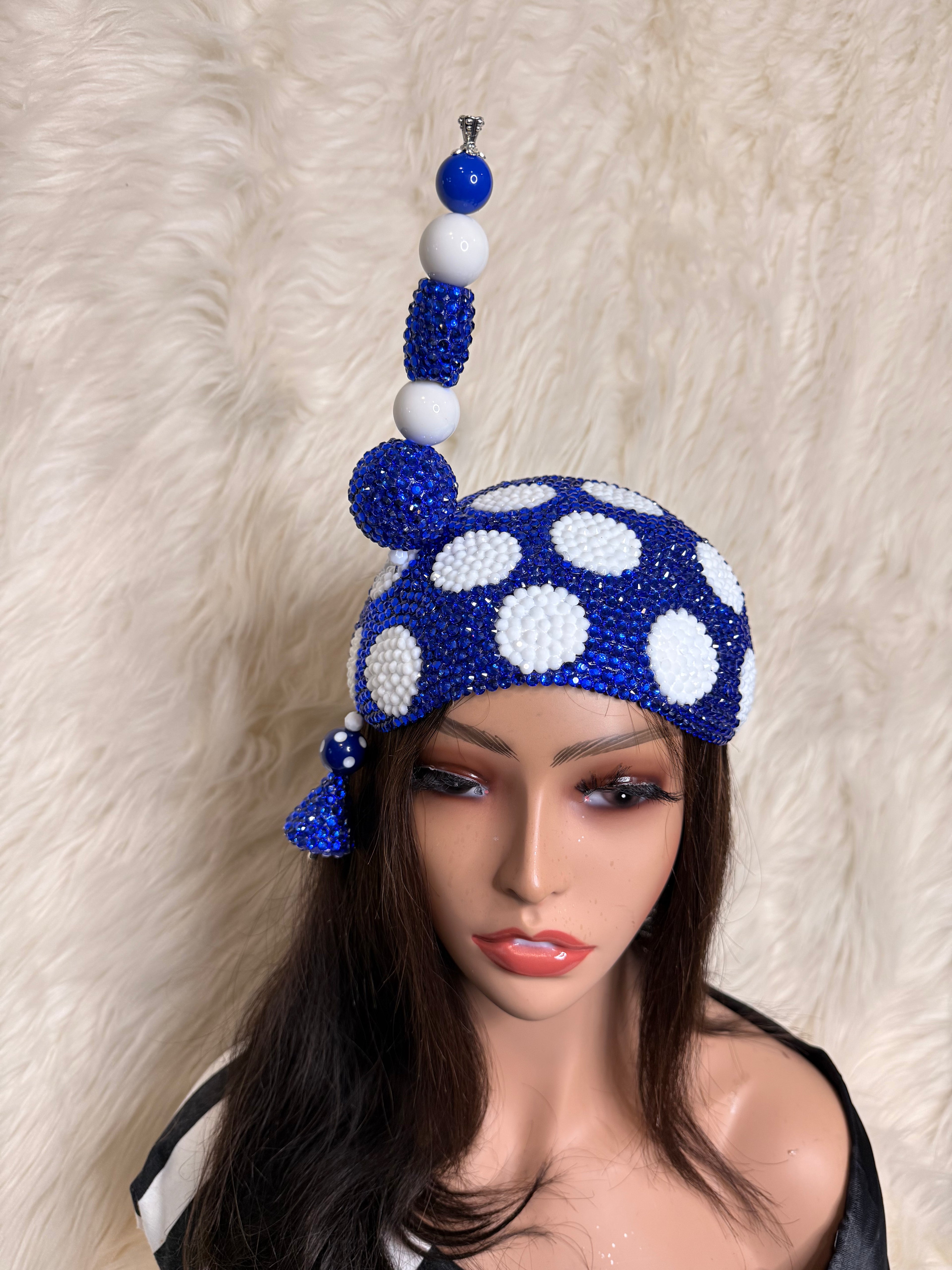 Royal Blue and White Polka Dot Crystal / W Oversized Hat Pin