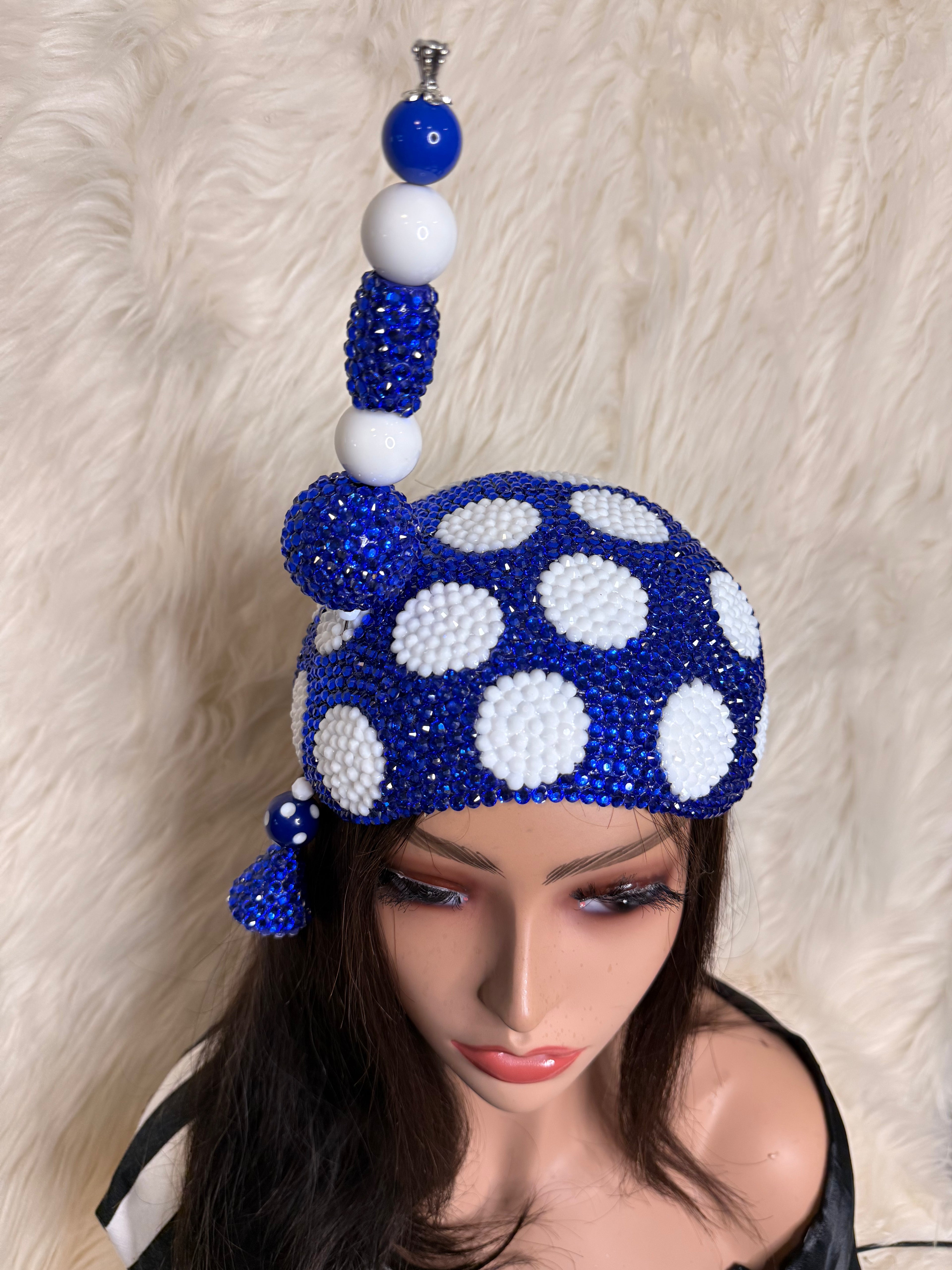 Royal Blue and White Polka Dot Crystal / W Oversized Hat Pin