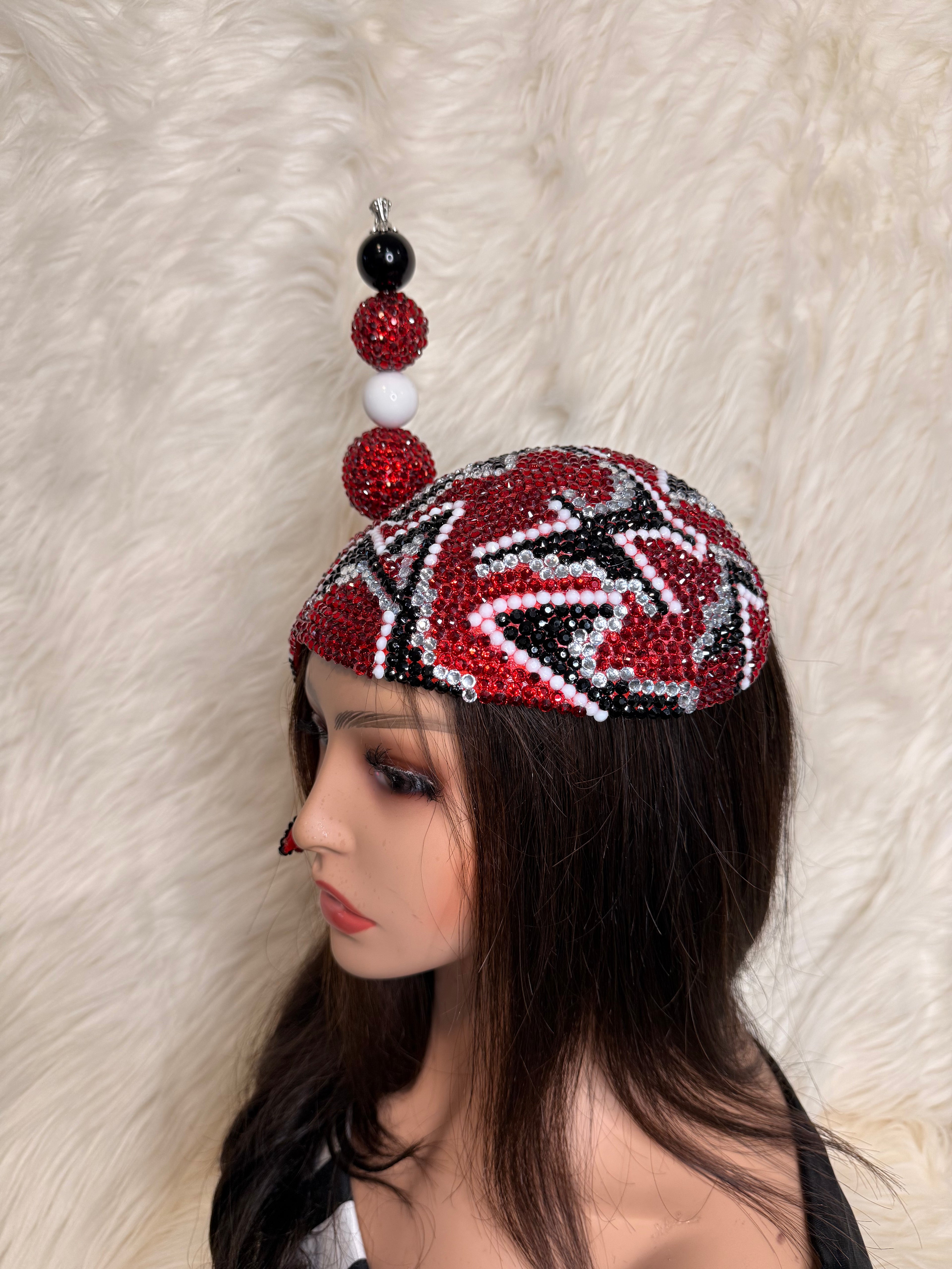 Red / Black / Silver / White crystal hat / W Oversized Hat Pin