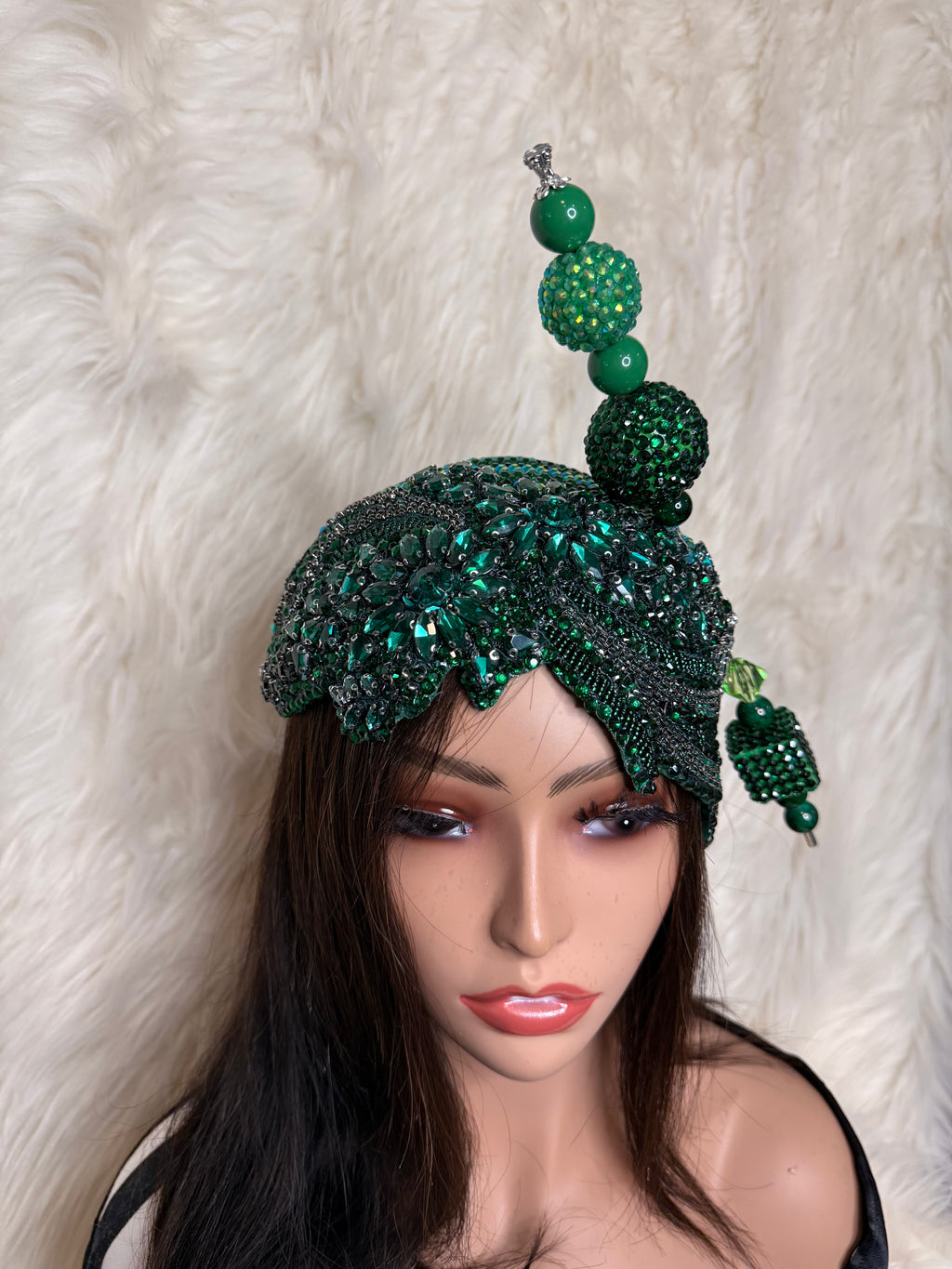 Emerald Green Crystal Hat /W Oversized Hat Pin