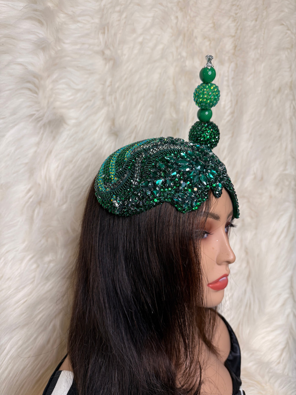 Emerald Green Crystal Hat /W Oversized Hat Pin