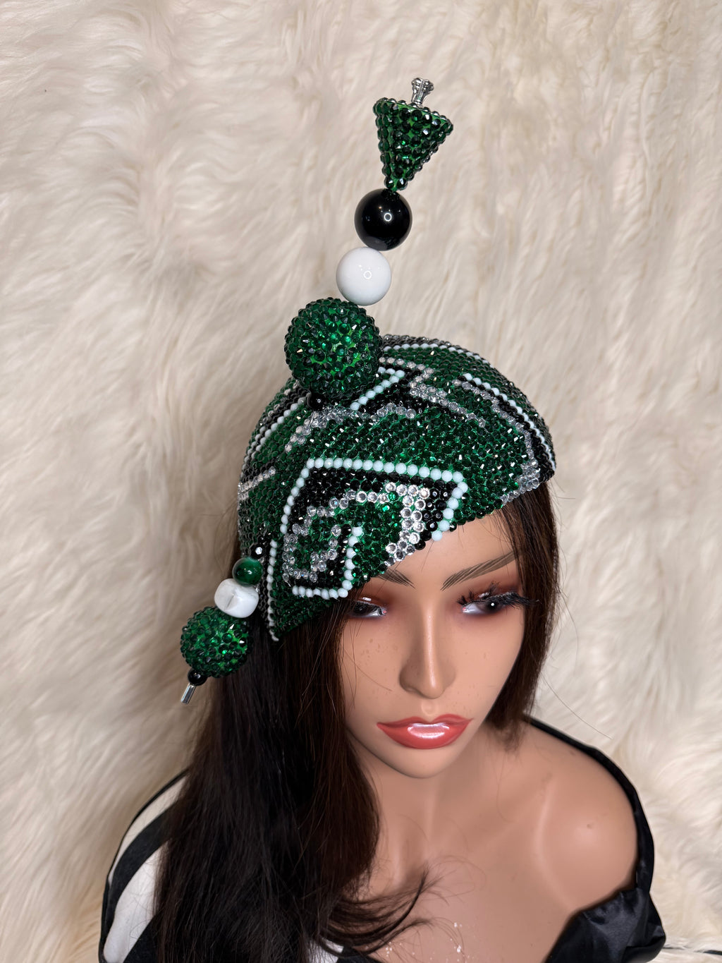 Emerald  Green / Black/ Sliver and White /W Oversized Hat Pin
