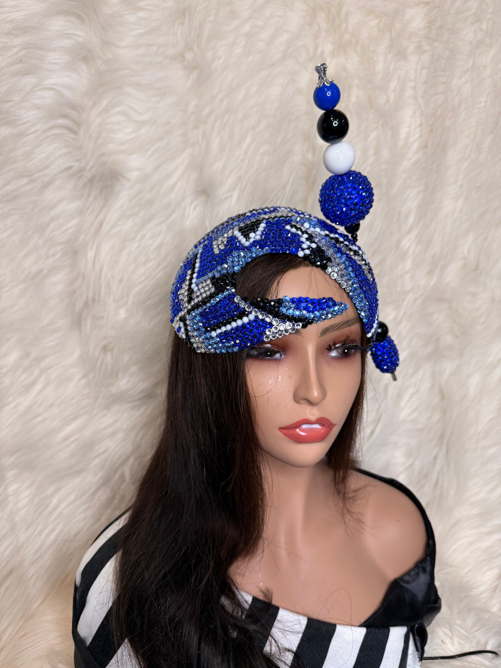 Royal Blue/ Black / white / silver crystal Hat / W Oversized Hat Pin