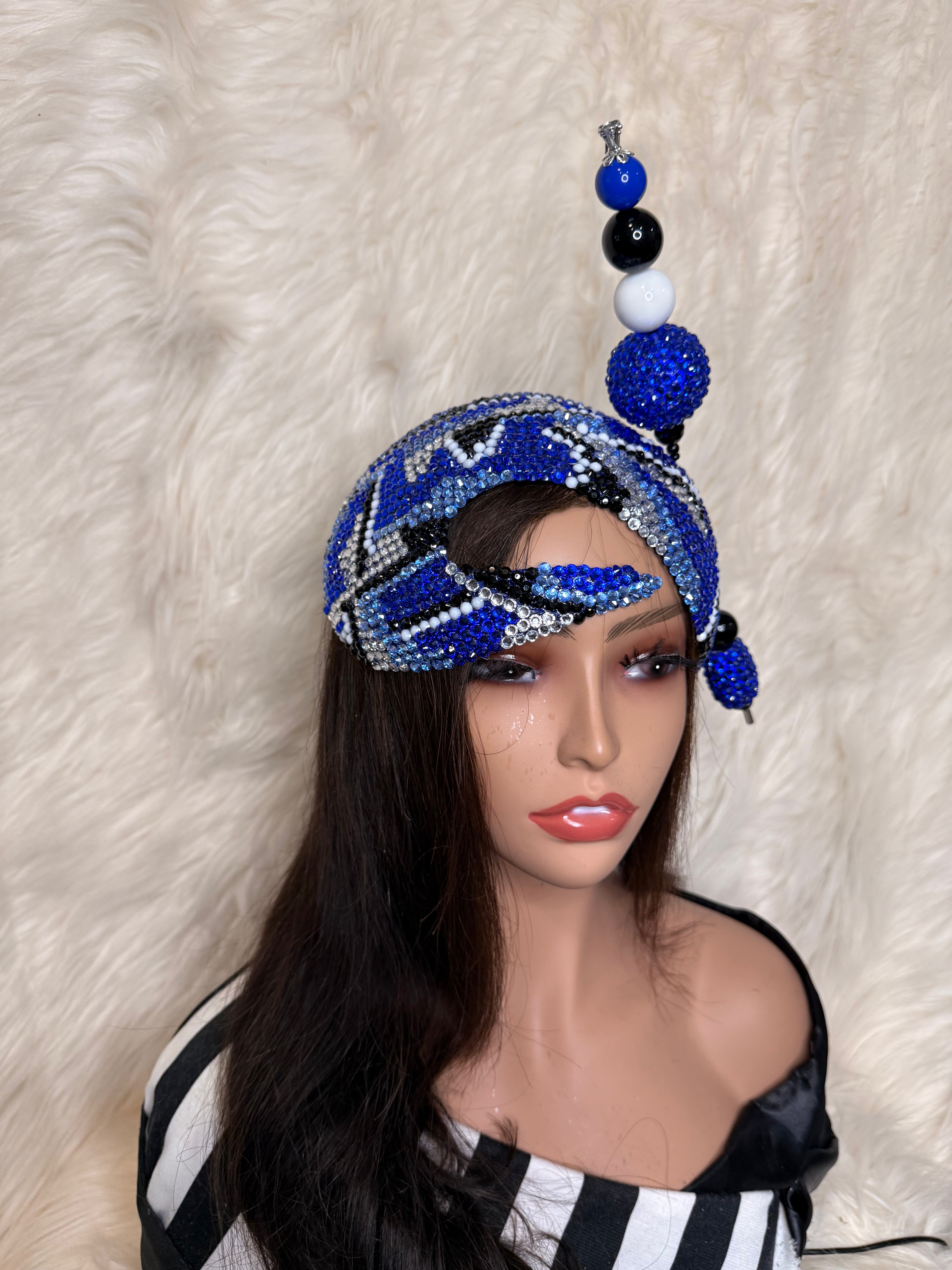 Royal Blue/ Black / white / silver crystal Hat / W Oversized Hat Pin