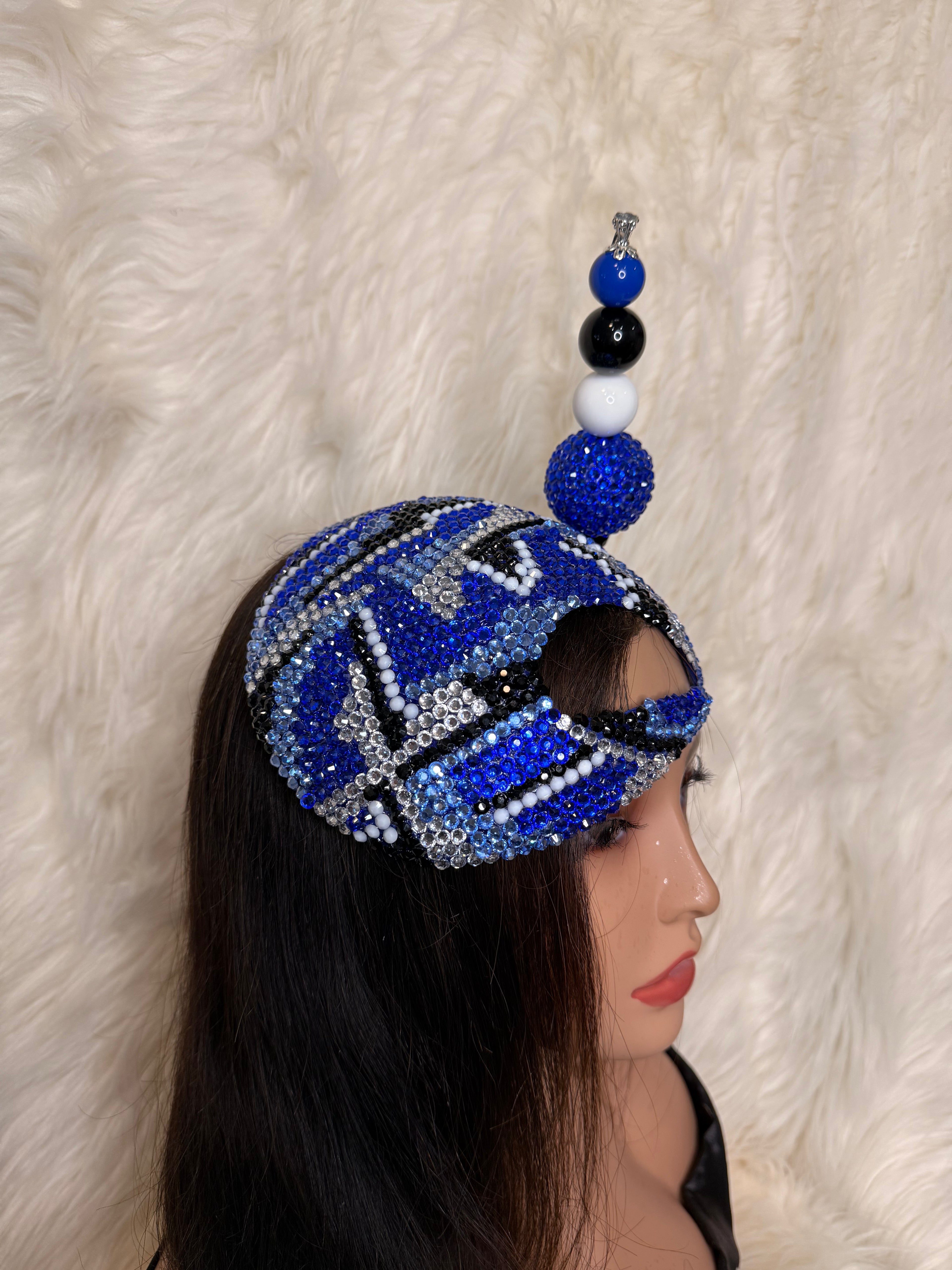Royal Blue/ Black / white / silver crystal Hat / W Oversized Hat Pin