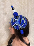 Royal Blue/ Black / white / silver crystal Hat / W Oversized Hat Pin