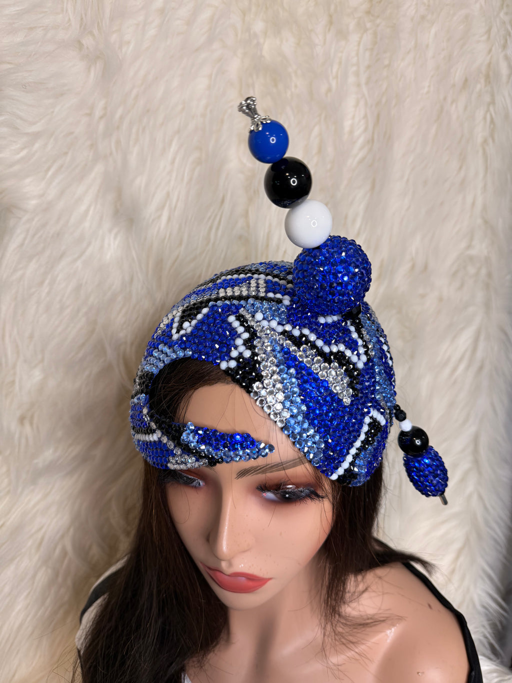 Royal Blue/ Black / white / silver crystal Hat / W Oversized Hat Pin
