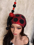 Red and Black Polka Dot Crystal 3/4 Hat / W Oversized Hat Pin