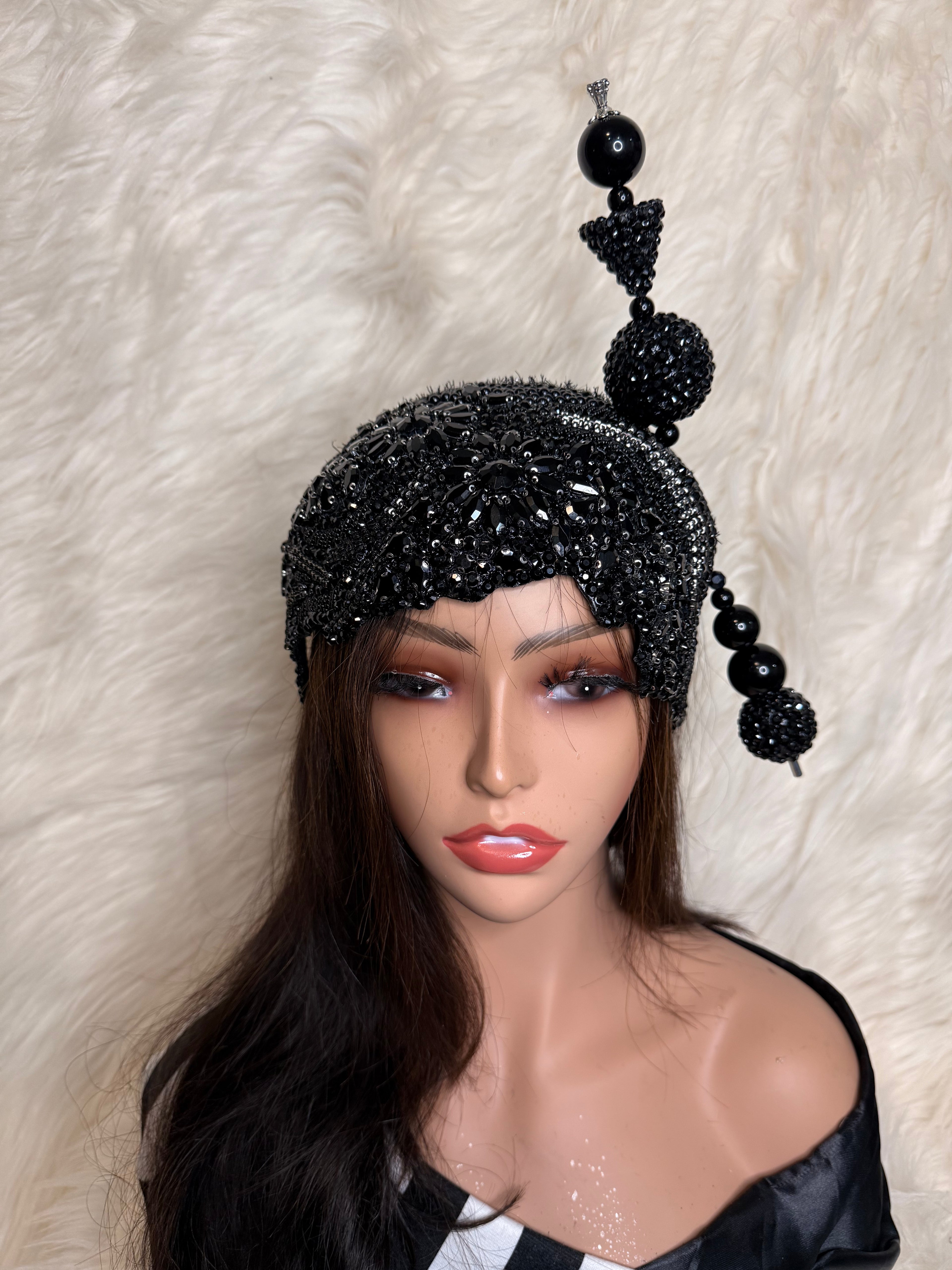 Black Crystal Hat /W Oversized Hat Pin