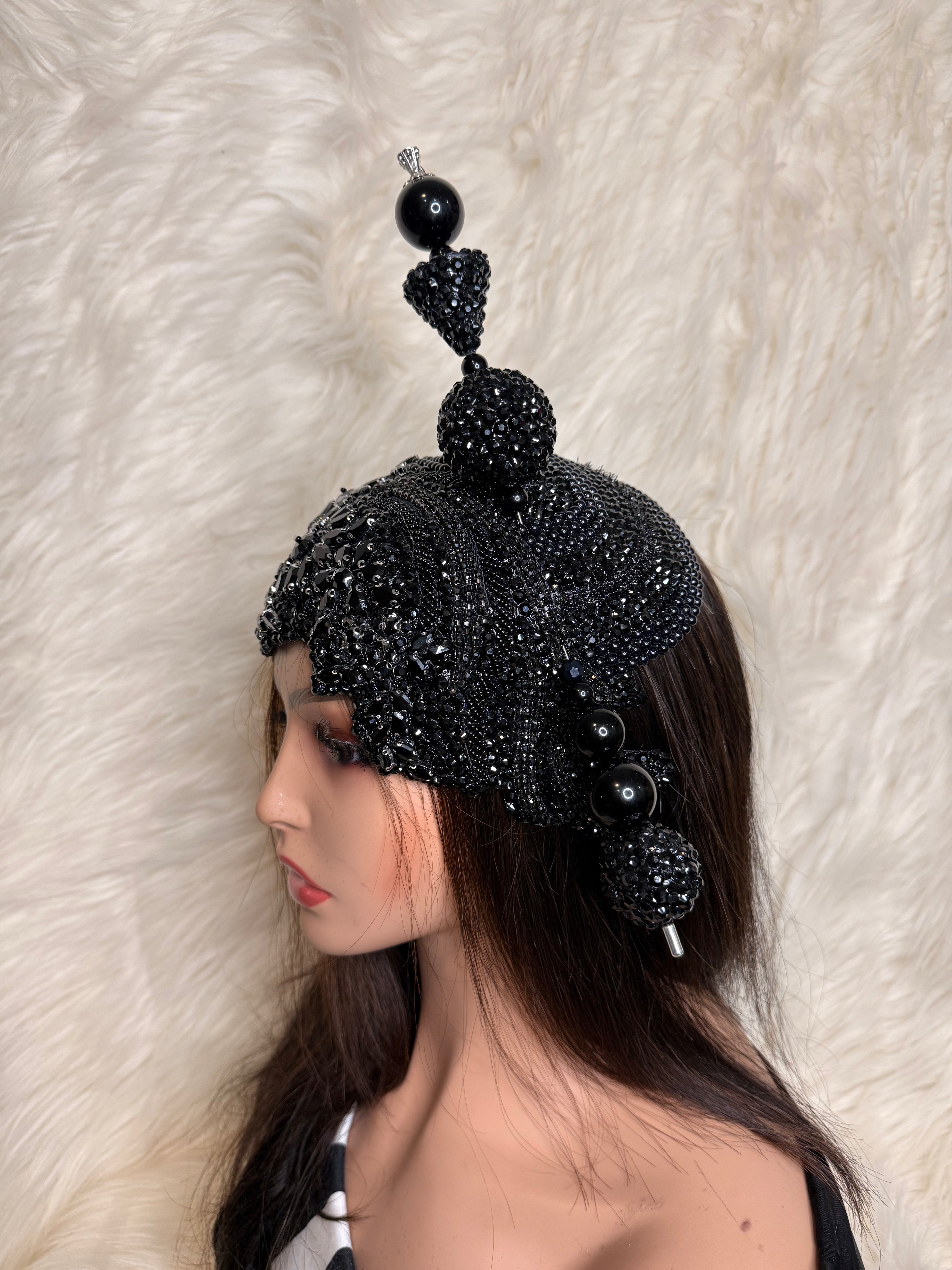 Black Crystal Hat /W Oversized Hat Pin
