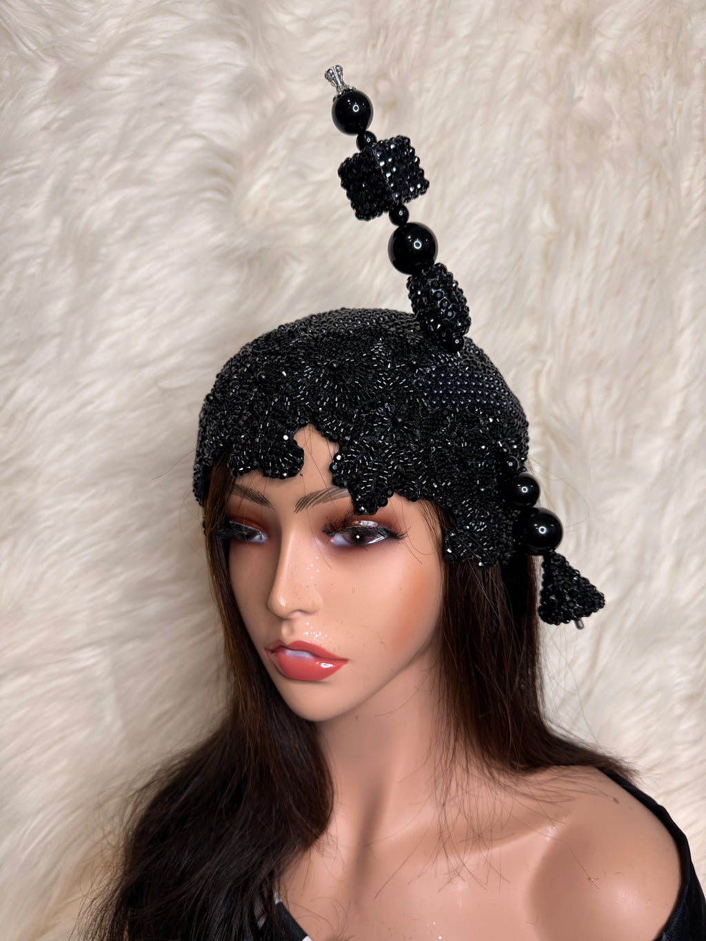 Black Crystal and Pearl / W Oversized Hat Pin