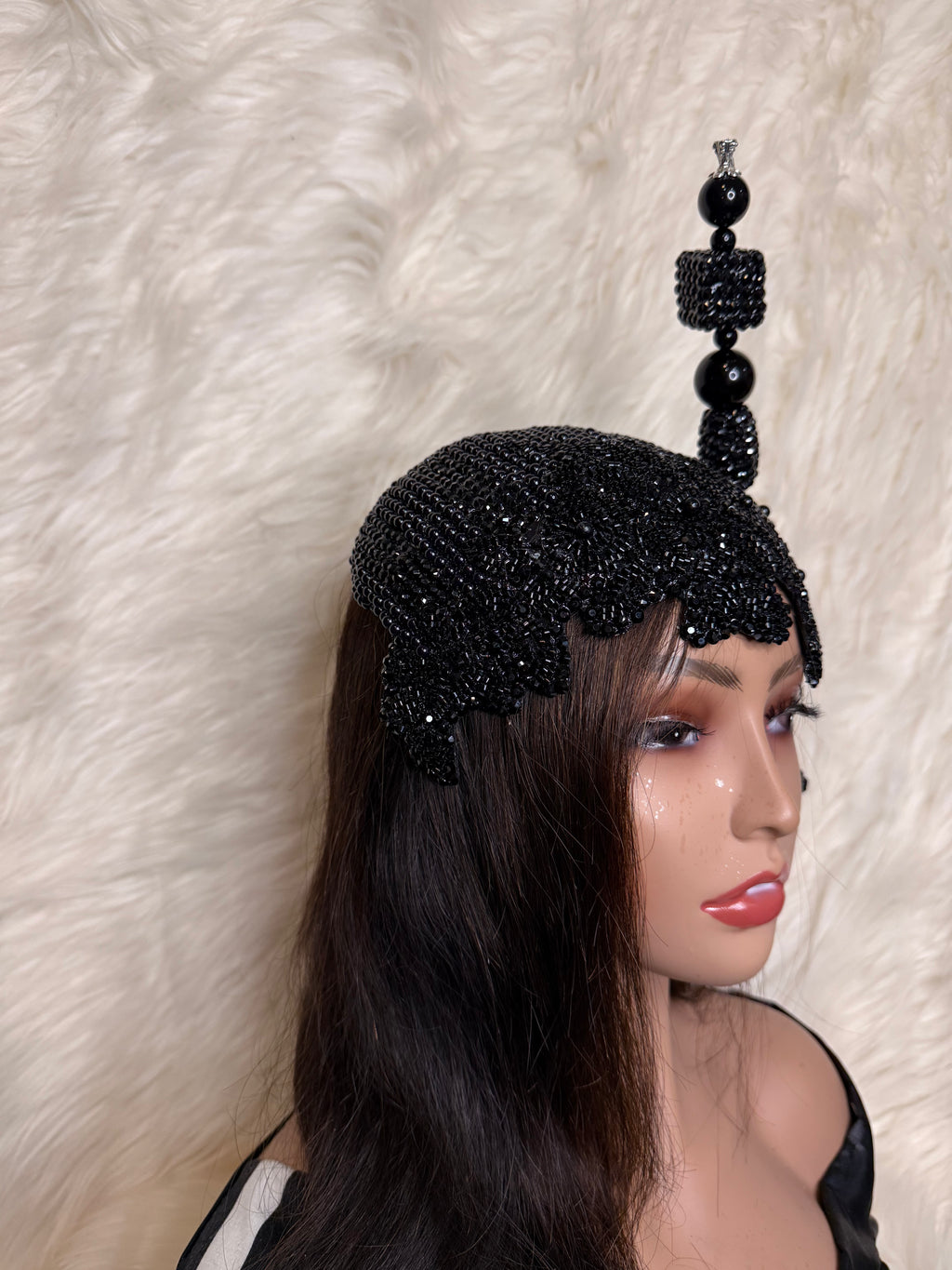 Black Crystal and Pearl / W Oversized Hat Pin