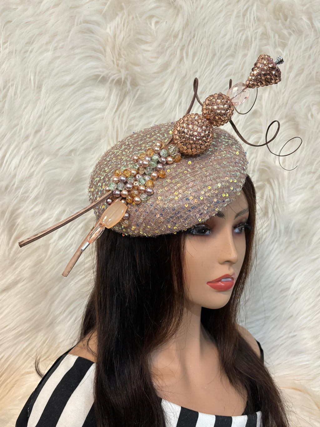Sequin Tan Hat W Oversize Hat Pin